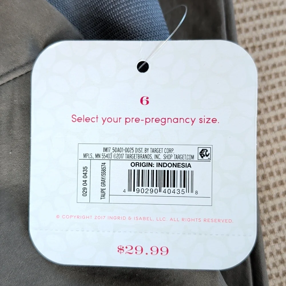 Isabel Maternity, Taupe/Grey Ankle Length Chino Style Pants. Sz 6